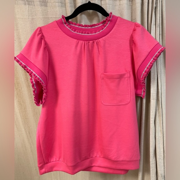 Umgee Pink Short Sleeve Tee with Cap Sleeves - Picture 1 of 4